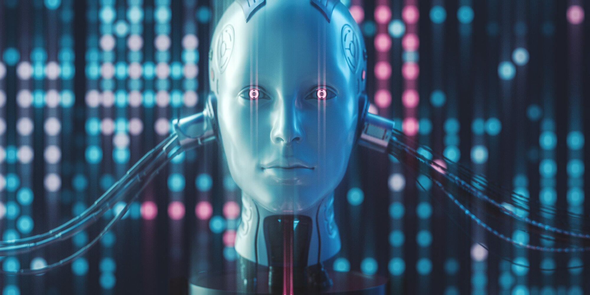 Futuristic Ai Cyborg. 3D generated image.