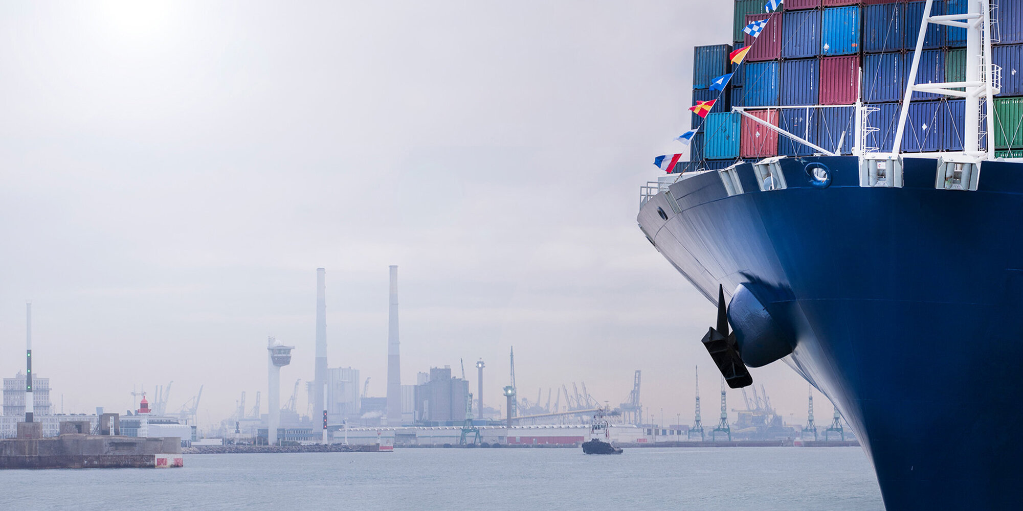 Containers ship arriving in Havre Port, France