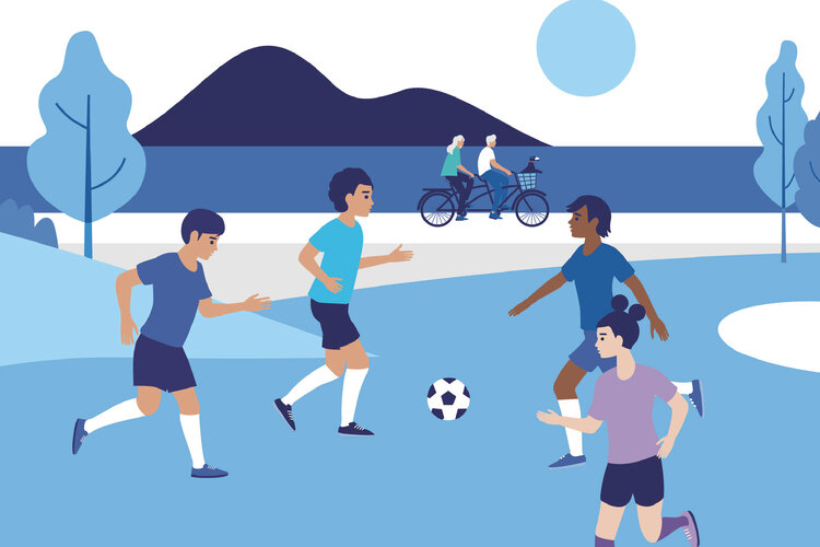 Illustration von Kindern, die Fussball spielen