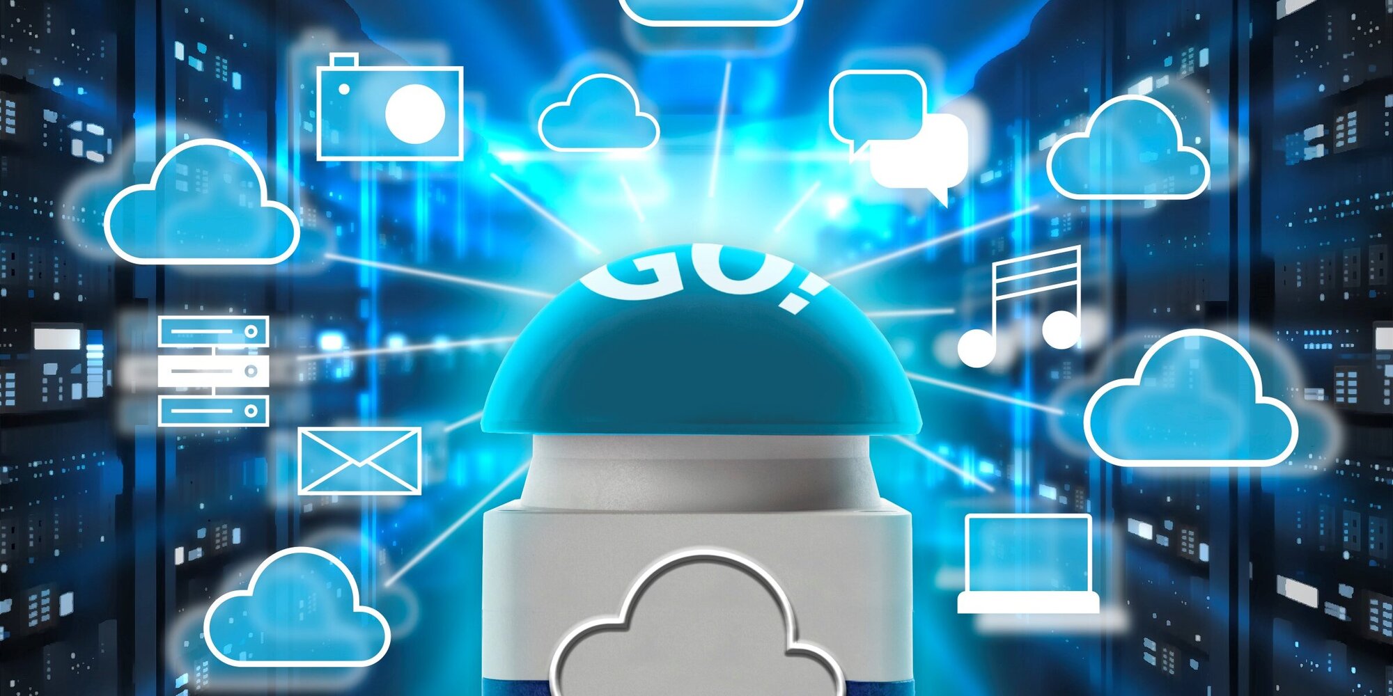 Symbolischer Startknopf für die Verlagerung von Daten in die Public Cloud.