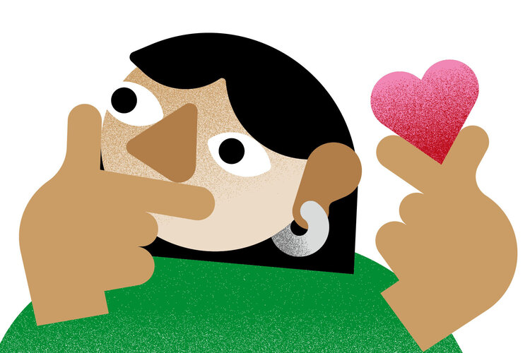 Eine Illustration zeigt eine Person mit einem Herz in der Hand, die sich fragend am Kinn kratzt.