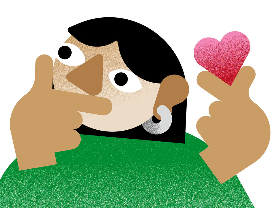 Eine Illustration zeigt eine Person mit einem Herz in der Hand, die sich fragend am Kinn kratzt.