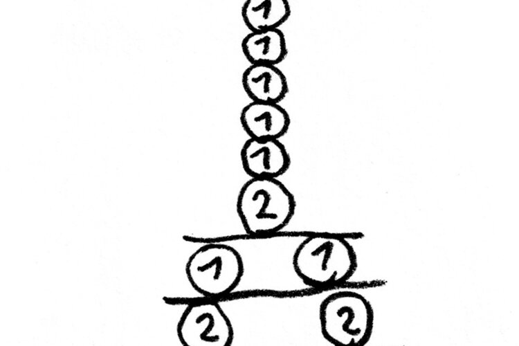 Ein gezeichneter Turm aus Münzen