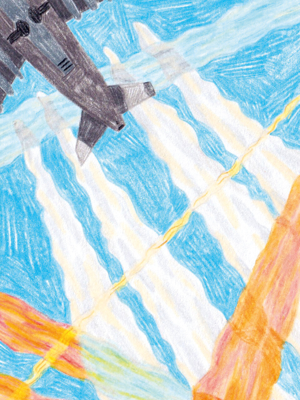 Eine Illustration zeigt ein startendes Flugzeug, das Kondensstreifen am Himmel hinterlässt