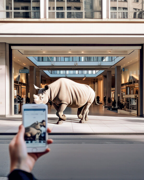 KI-Bild des ZKB-Hauptsitzes mit Nashorn