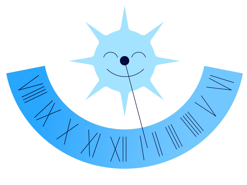 Illustration zum Thema Sonnenstunden. Sie zeigt eine Sonnenuhr.